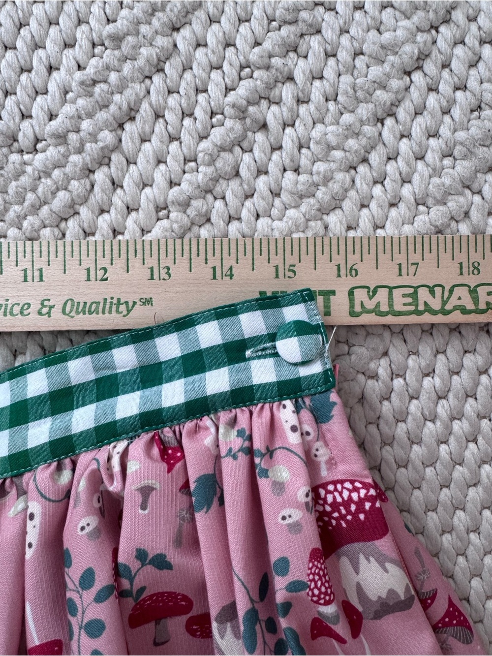 Pink Floral Gathered Skirt with Green Check Waistband - Picture 6 of 9